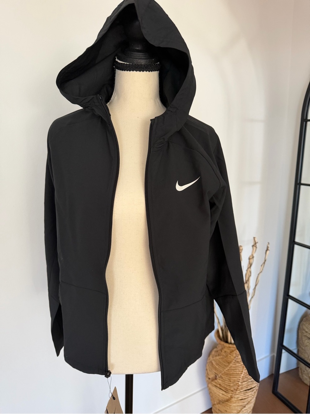 Nike Black youth Hooded Bomber Jacket with White Swoosh